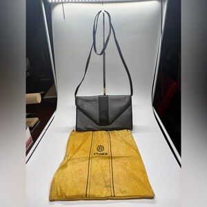 Fendi Vintage Zucca Crossbody Bag Black FF Logo Shoulder Bag Italy READ